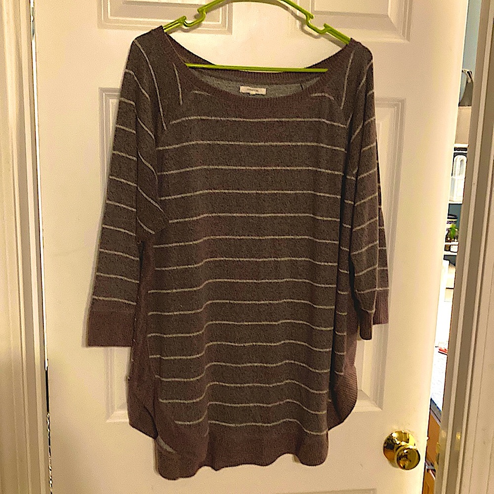 XXL Maurice’s light weight knit tunic sweater heathered purple with grey stripes